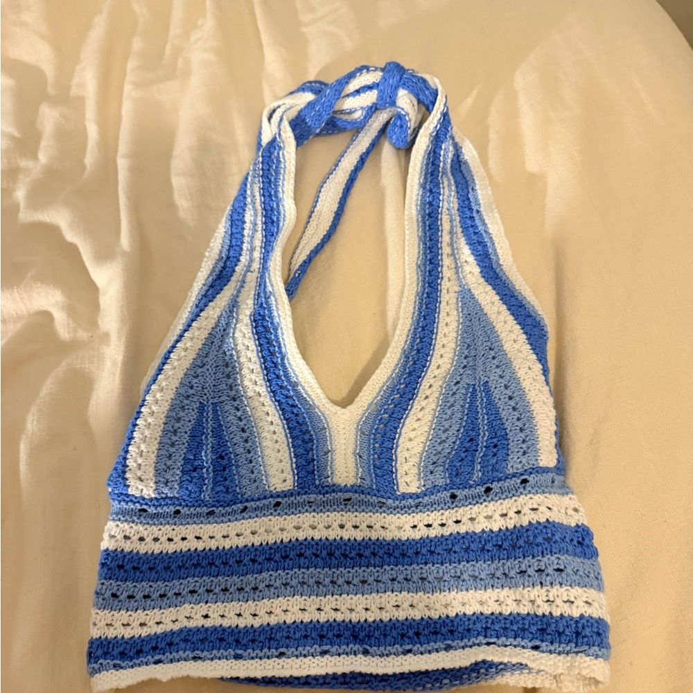 Hollister Blue and White Striped Halter Top